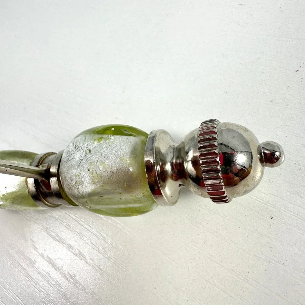 Murano Style Glass Corkscrew Chartreuse Green Silver Foil T-Handle Barware